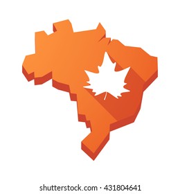 Illustration of an isolated vector Brazil map with an autumn leaf tree