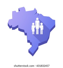 Illustration of an isolated vector Brazil map with a female single parent family pictogram