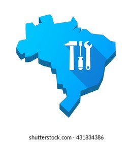 Illustration of an isolated vector Brazil map with a tool set