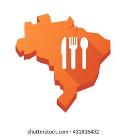 Illustration of an isolated vector Brazil map with cutlery