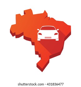 Illustration of an isolated vector Brazil map with a car