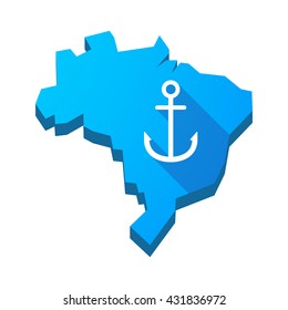 Illustration of an isolated vector Brazil map with an anchor