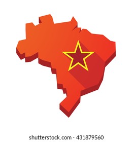 Illustration of an isolated vector Brazil map with  the red star of communism icon
