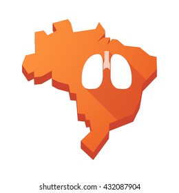 Illustration of an isolated vector Brazil map with  a healthy human lung icon