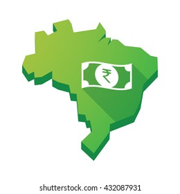 Illustration of an isolated vector Brazil map with  a rupee bank note icon