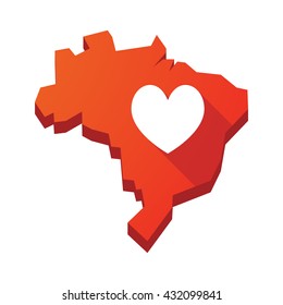 Illustration of an isolated vector Brazil map with  the heart poker playing card sign