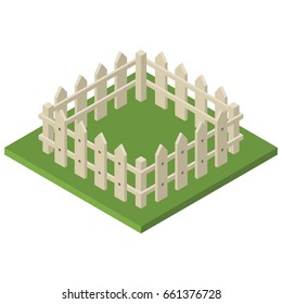 Illustration of an isolated vector fence in an isometric view on a green grass