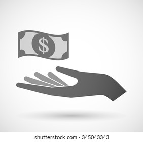 Illustration of an isolated vector hand giving a dollar bank note