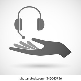 Illustration of an isolated vector hand giving  a hands free phone device