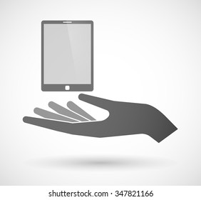 Illustration of an isolated vector hand giving a tablet computer