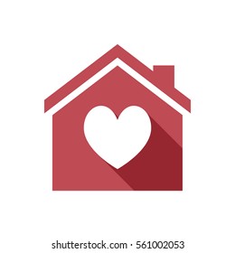 Illustration of an isolated vector house with  the heart poker playing card sign