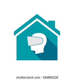 Illustration of an isolated vector house with  a male head wearing a virtual reality headset