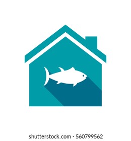 Illustration of an isolated vector house with  a tuna fish