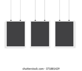 Illustration of Isolated Vector Poster Mockup Set. Realistic Vector EPS10 Paper Black Poster Set in White Frame Isolated on White Background