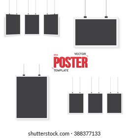 Illustration des isolierten Vektorposter-Mockup-Sets. Realistische EPS10-Vektorgrafik-Papierplakate einzeln auf weißem Hintergrund