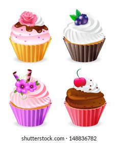 Illustration of isolated vector set of cupcakes on white background