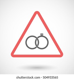 Illustration of an isolated warning line art icon with  two bonded wedding rings