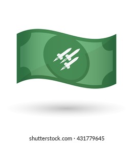 Illustration of an isolated waving bank note with missiles