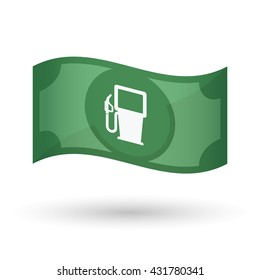Illustration of an isolated waving bank note with a gas station