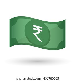 Illustration of an isolated waving bank note with a rupee sign