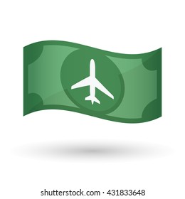 Illustration of an isolated waving bank note with a plane