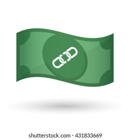 Illustration of an isolated waving bank note with a broken chain