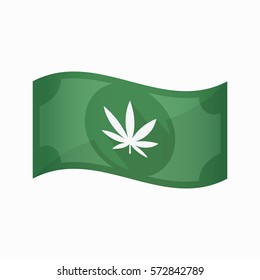 Illustration of an isolated waving bank note with a marijuana leaf