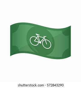 Illustration of an isolated waving bank note with a bicycle