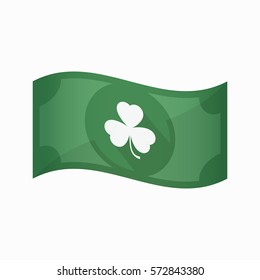 Illustration of an isolated waving bank note with a clover