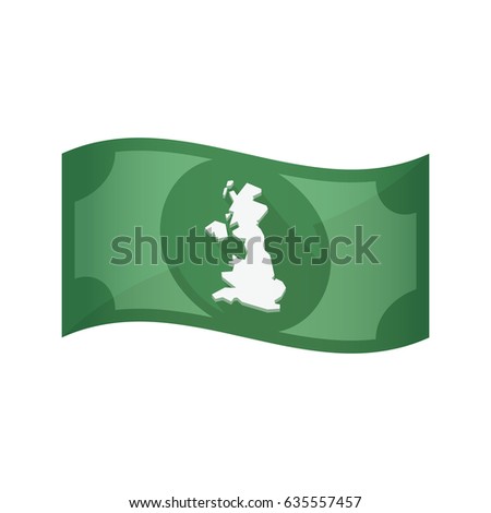 Illustration of an isolated waving bank note with  a map of the UK 