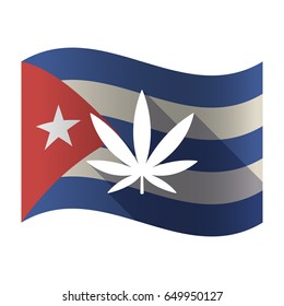 Illustration of an isolated waving Cuba flag with a marijuana leaf