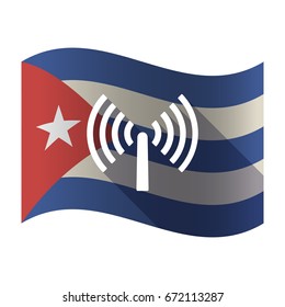 Illustration of an isolated waving Cuba flag with an antenna