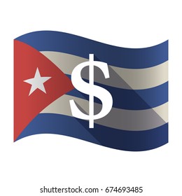 Illustration of an isolated waving Cuba flag with a dollar sign 