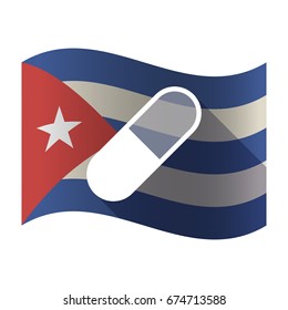 Illustration of an isolated waving Cuba flag with a pill