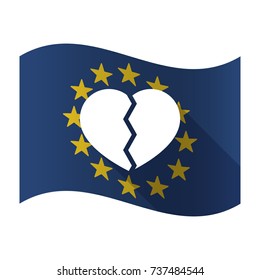 Illustration of an isolated waving EU flaw with a broken heart