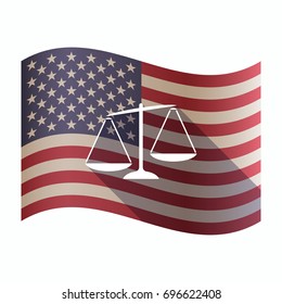 Illustration of an isolated waving United States of America flg with  an unbalanced weight scale