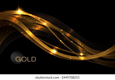 Illustration with isolated wavy pattern in gold color with glitter.