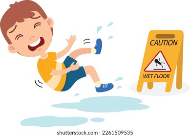 Ilustración del signo de precaución de suelo húmedo aislado.Peligro de resbalamiento