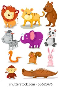 illustration of isolated wild animals set on white background