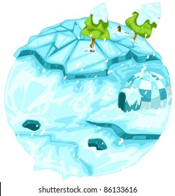 illustration of isolated winter earth with christmas tree on white