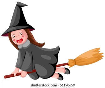 illustration of isolated witch flying on a broom