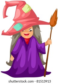 illustration of isolated witch holding a broom on white background