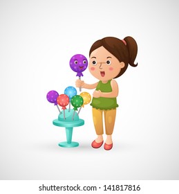 illustration of isolated woman holding candy vector