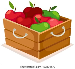 illustration of isolated wooden box of apples