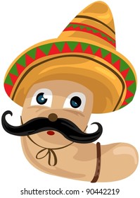 illustration of isolated worm with sombrero on white background