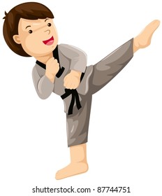 illustration of isolated young boy karate player on white