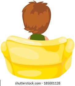 illustration of isolated young boy sitting on yellow chair