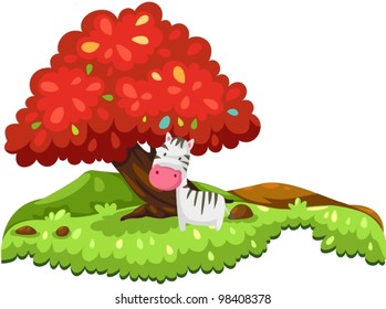 illustration of isolated zebra in fantasy jungle on white