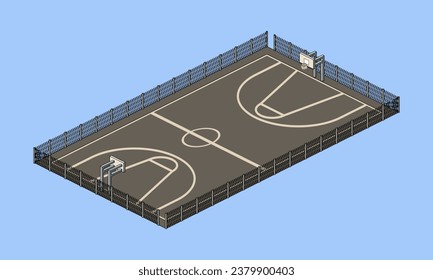 Illustration of isometric basketball court, vector illustration.