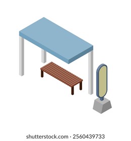 Illustration of isometric bus stop. No main line, icon material for infographics. Right side method.